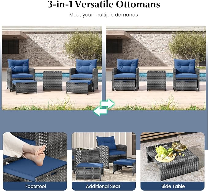 Tangkula 5 Pieces Patio Conversation Set, PE Wicker Rattan Outdoor Furniture Set