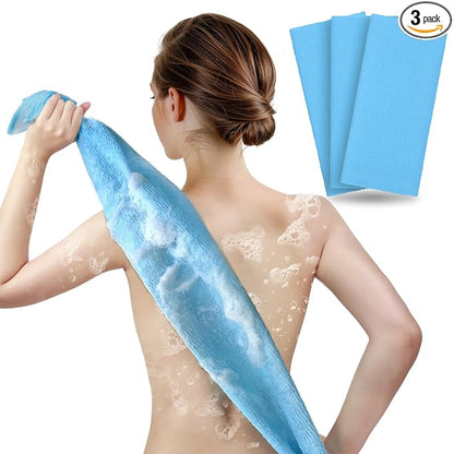 ARCH&M Exfoliating Washcloth & Shower Towel, Blue, 3 Pack | Japanese Washcloth, Textured Nylon, Deep Exfoliation, Improved Circulation, Daily Use, Glowing Silky-Smooth Skin