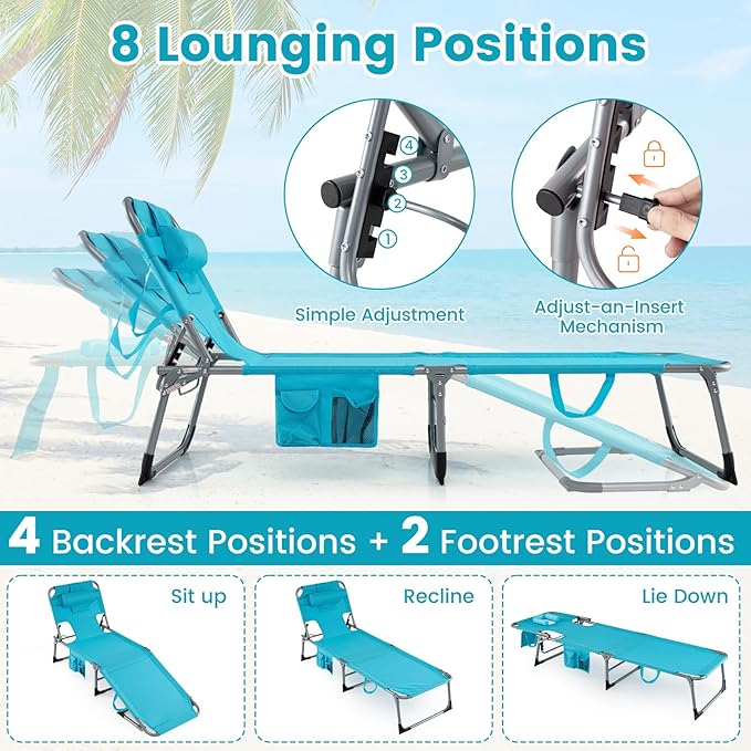 Goplus Tanning Chair, Folding Adjustable Patio Lounge Chair