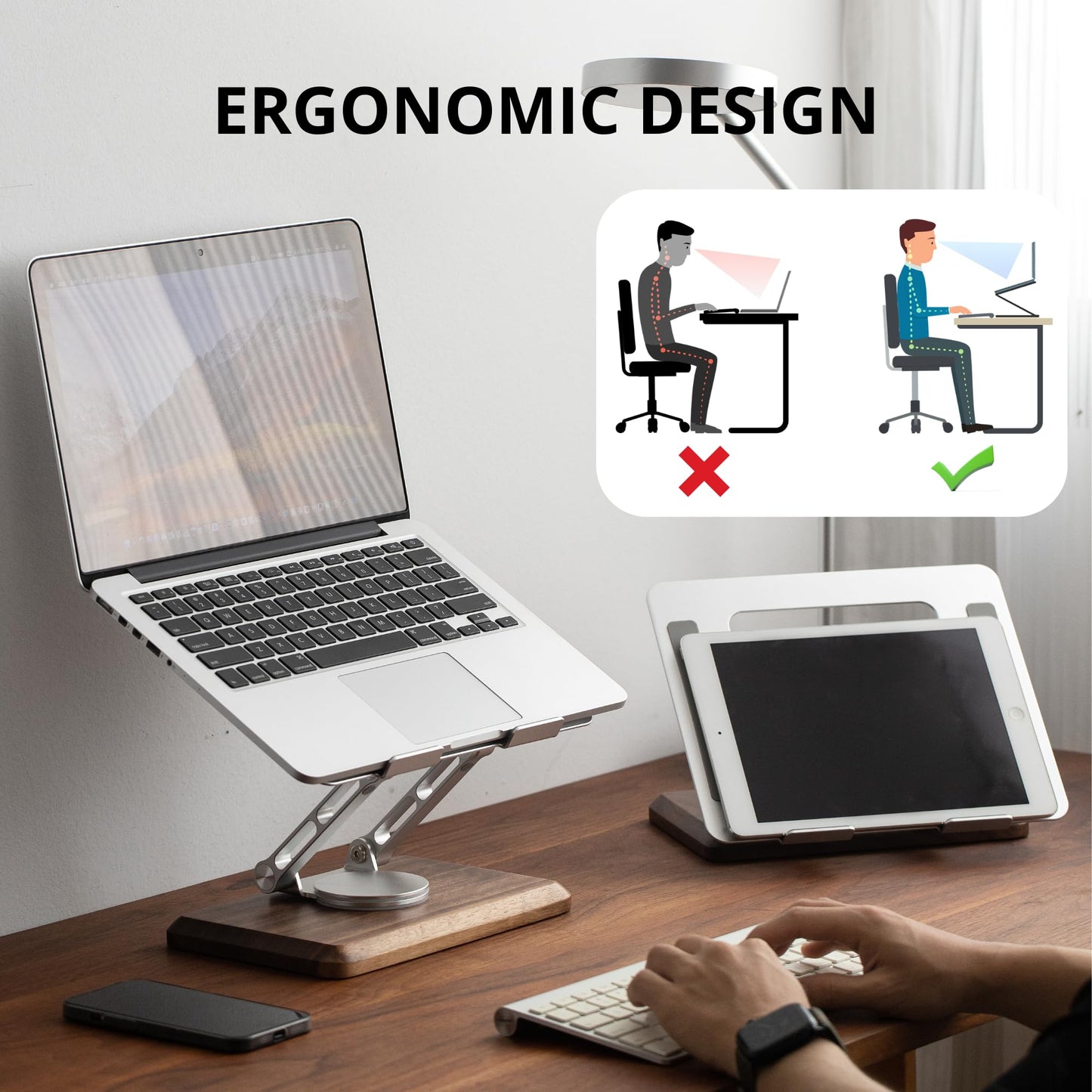 muso wood Laptop Stand for Desk, Laptop Riser with 360 Rotating Walnut Base, Adjustable Laptop Stand, Ergonomic Wooden Laptop Ventilated Stand for 10 to 17.3 Inches Notebook PC Computer