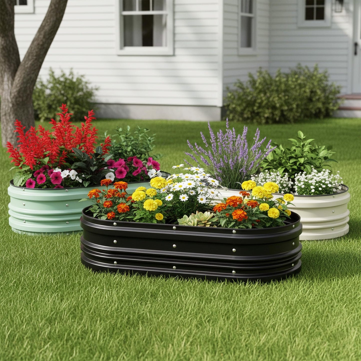 WORKPRO 2PK 4x2x1ft Outdoor Galvanized Raised Garden Bed Kit, Rust & Corrosion Protection, Easy Assembly, Safe Edge, Ideal for Vegetables & Flowers, Black