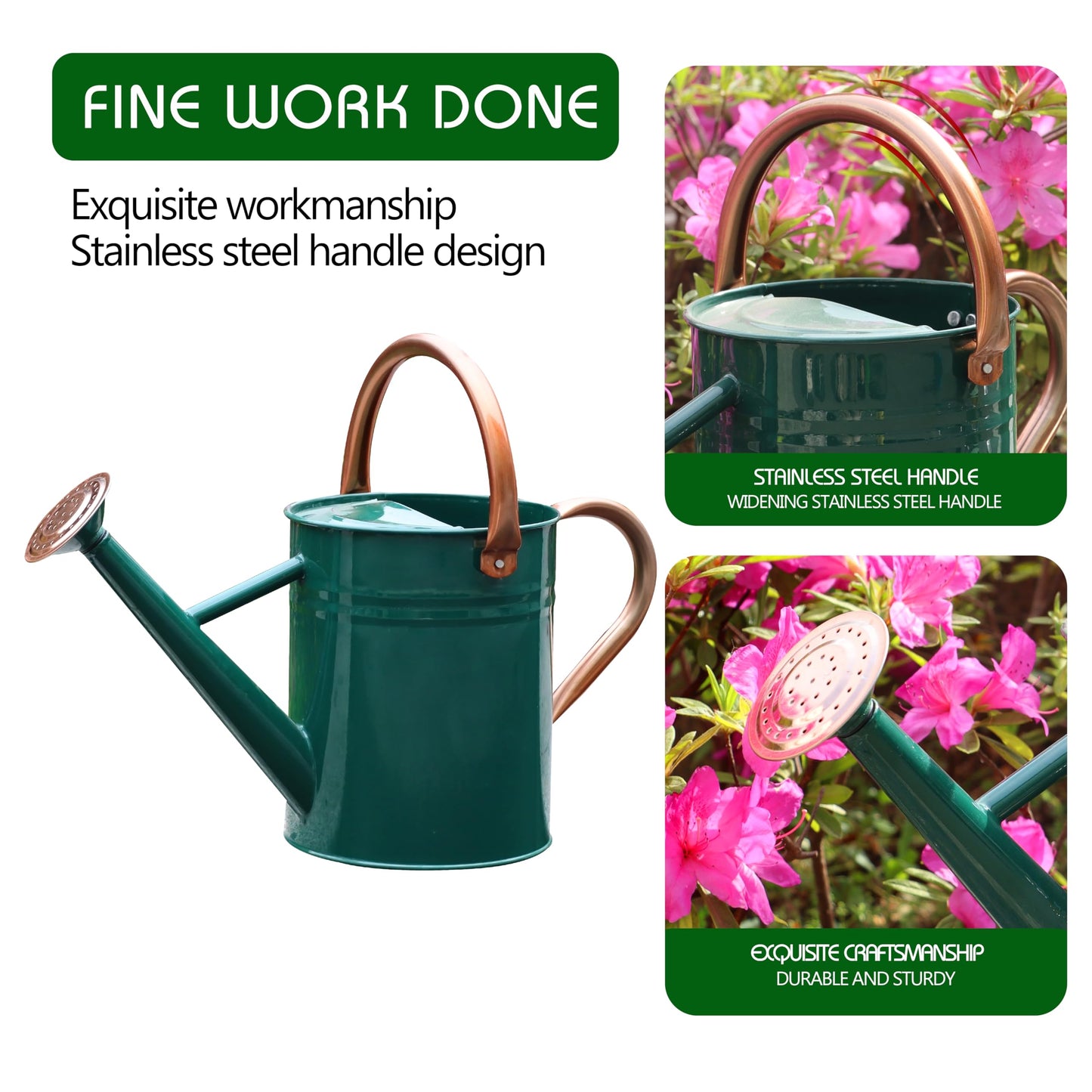 SunnyTong Metal Watering Can for Outdoor and Indoor Plants, Watering Can Decor, 1 Gallon (NewGreen)