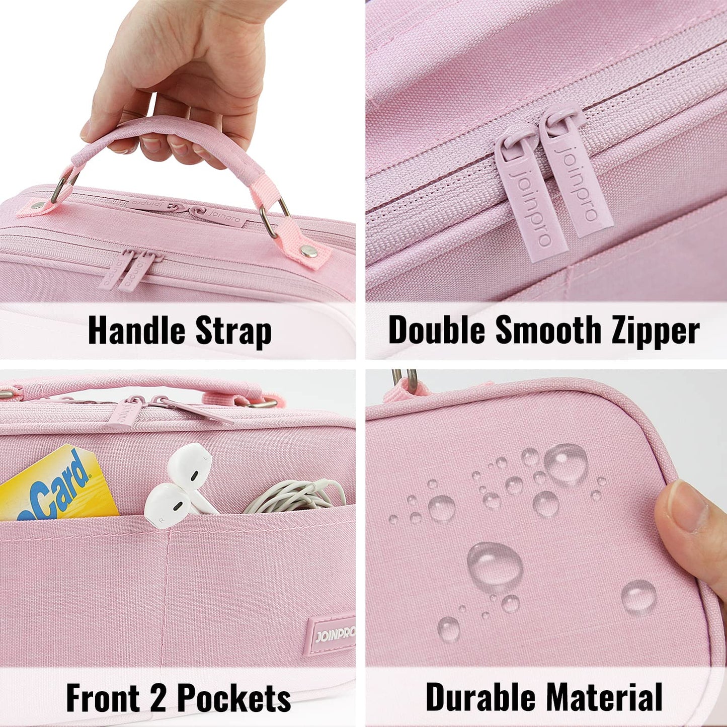 JOINPRO Large Capacity Pencil Case, 4 Compartment Pen Pouch Organizer with Double Zipper, Storage Bag for School, Office, Teen Girl Boy Men Women (Pink)