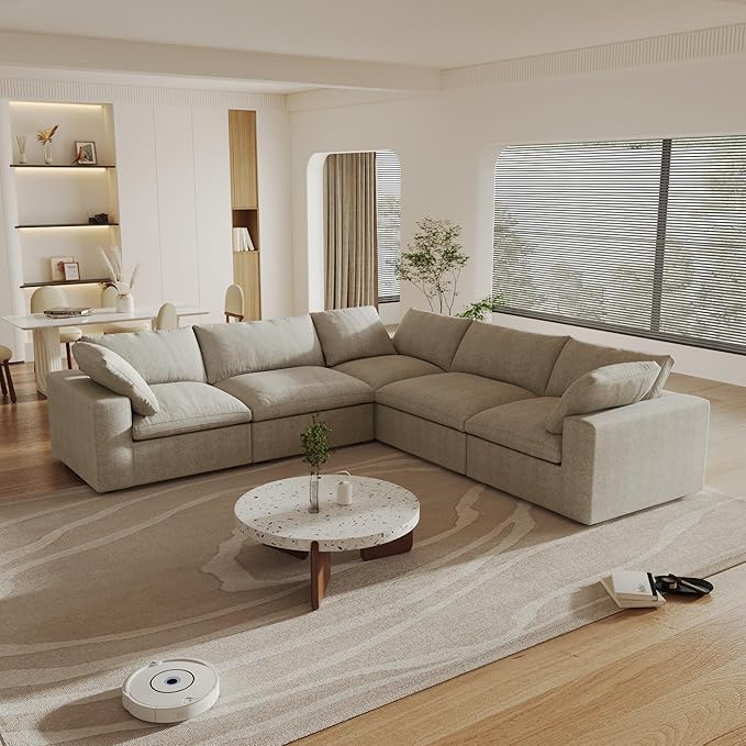 WJShome Cloud Modular Sectional Sofa, 160.6" Down Filled 5 Seater Couch
