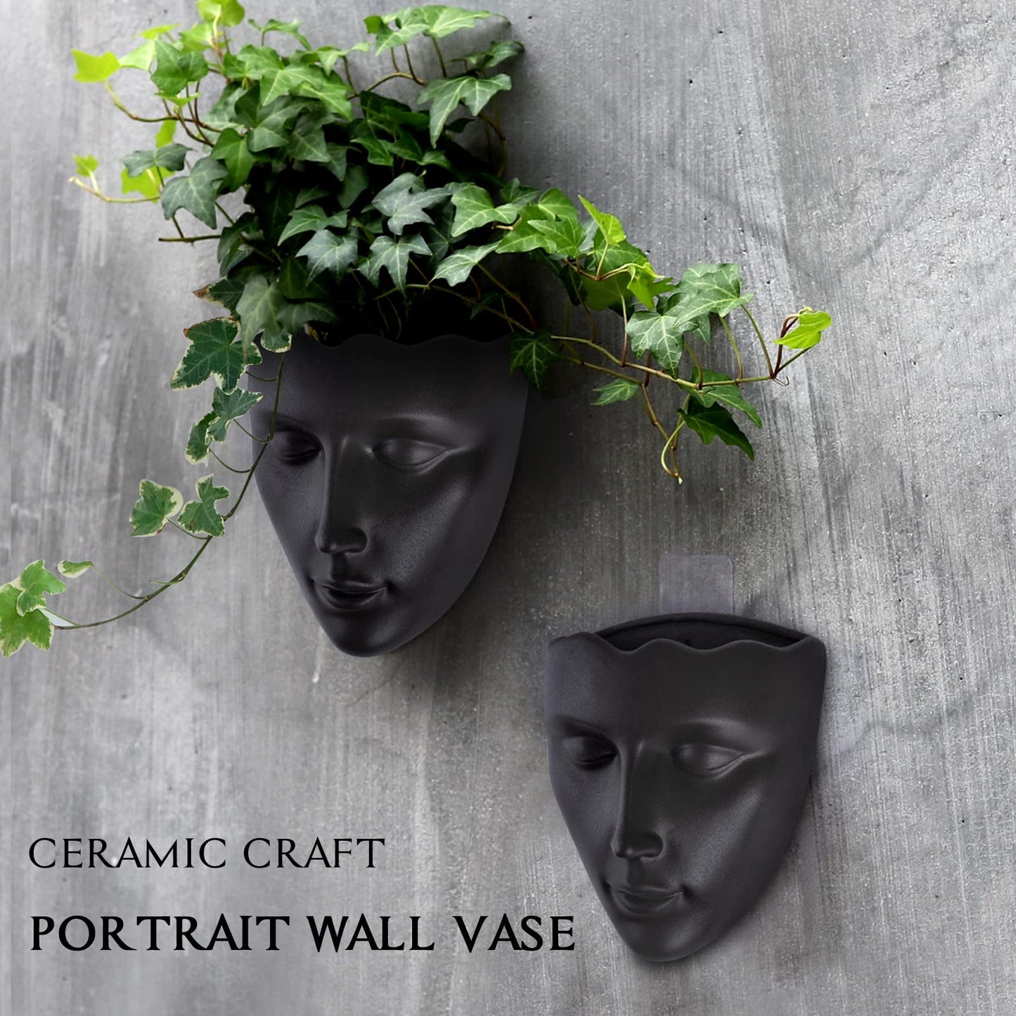 Notakia Face Planter Pot Wall Mounted Outdoor/Indoor Planter with Drainage for Succulents, Cactus, and Small Plants Unique Home Decor Gift for Friends and Family (Black)