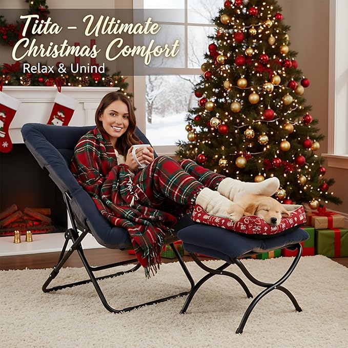 Tiita Folded Chair with Ottoman, Soft Faux Fur Oversized Folding Accent Chair