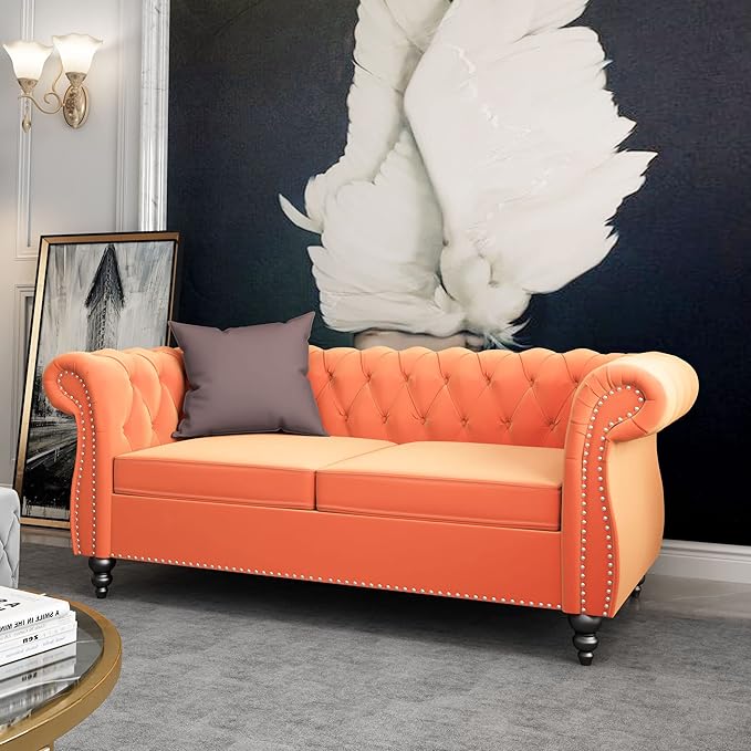ORRD 2 Piece Living Room Set, Velvet Chesterfield Sofa Loveseat Couch Chair
