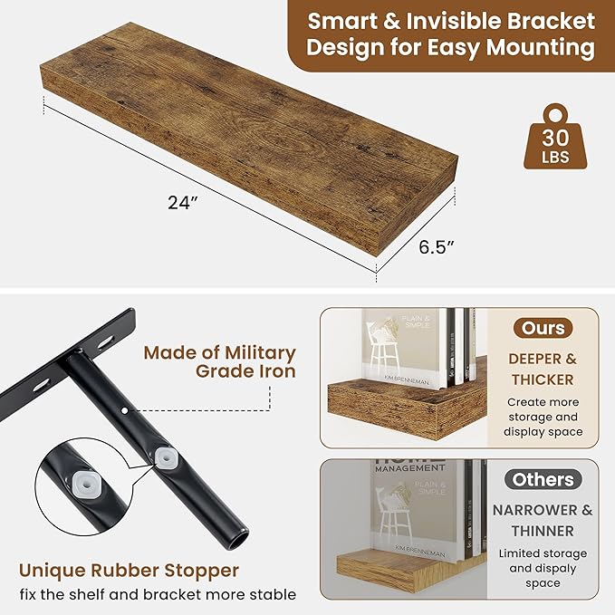 fuqing Floating Shelves for Wall, Wall Mounted Wood Floating Shelf