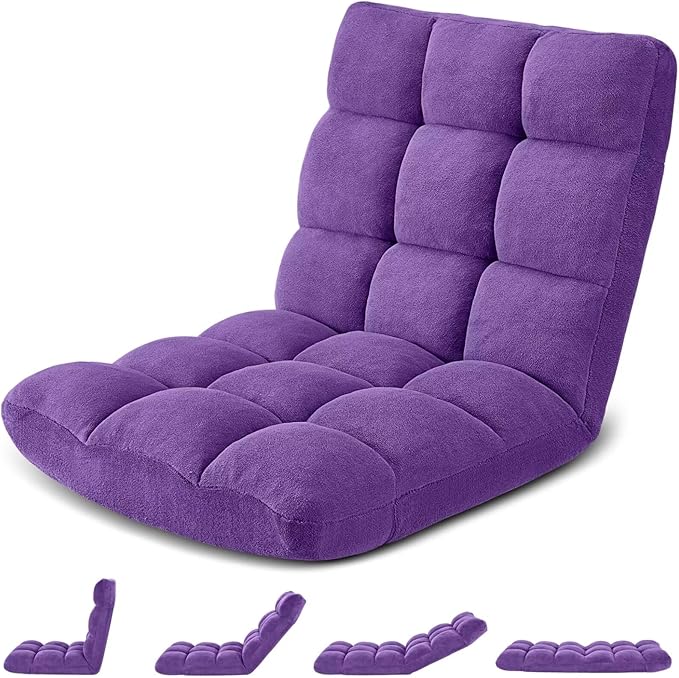 Folding Floor Gaming Chair, Adjustable 14-Position Backrest, 6-Inch Thick