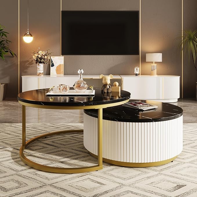 Modern Round Nesting Coffee Table Fluted