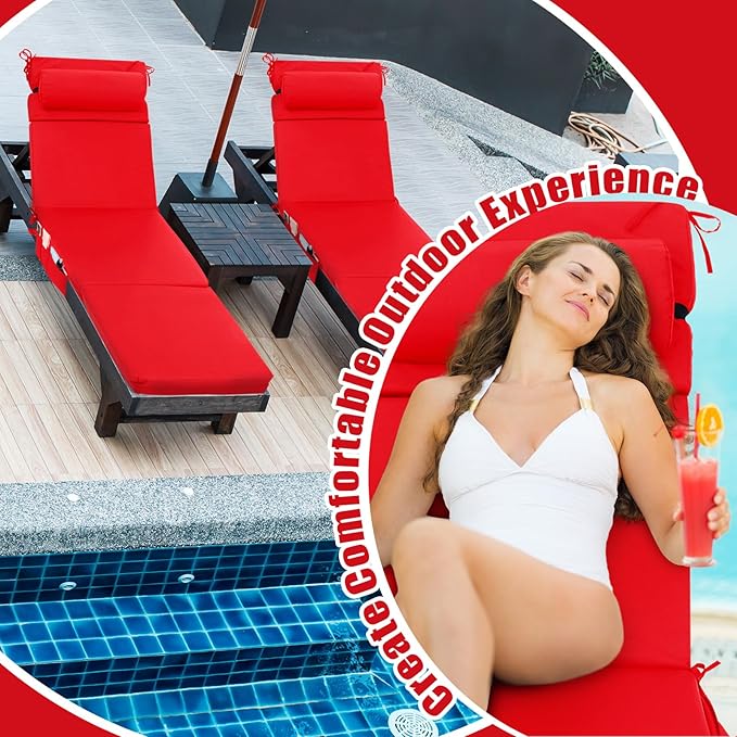 Wenqik 2 Pcs Outdoor Chaise Lounge Cushion