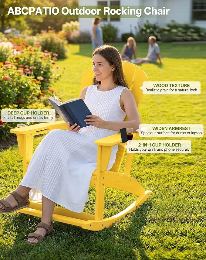 Outdoor Oversized Adirondack Rocking Chairs, All Weather HDPE Patio Rocking