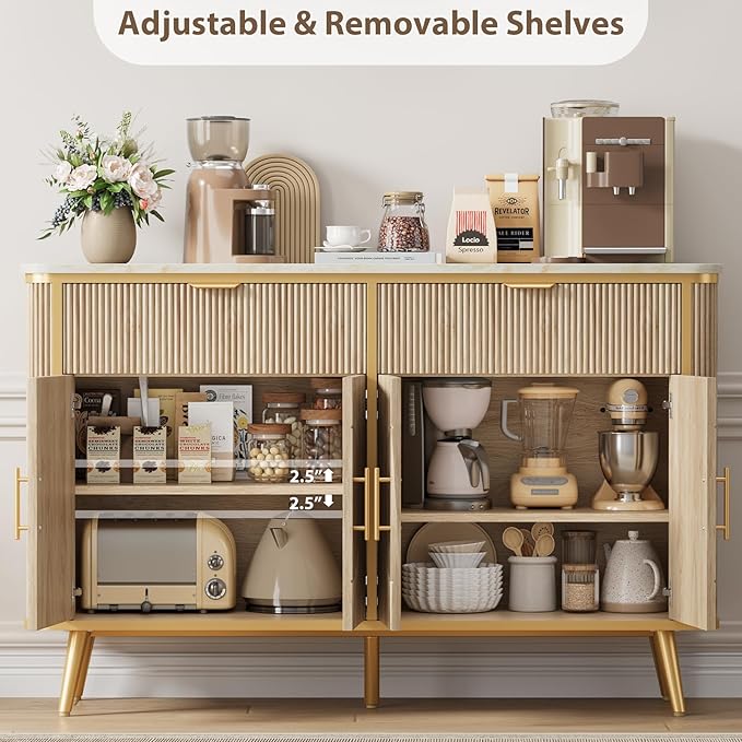 47.2" Buffet Storage Cabinet, Modern Fluted Coffee Bar Station