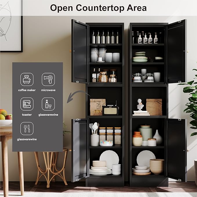 YAUWOH 2-Door Metal Storage Cabinet, Tall Slim Pantry Organizer