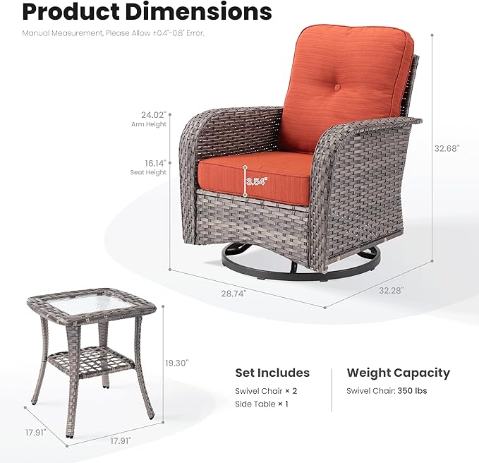 ovios 3-Piece Patio Furniture Set, Outdoor Wicker Sofa