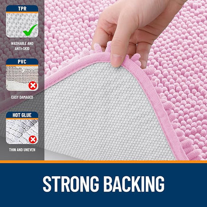 OLANLY Large Bathroom Rugs 44x32, Extra Soft Absorbent Chenille Bath Rugs, Rubber Backing Quick Dry, Machine Washable Bath Mats for Bathroom Floor, Tub and Shower, Home Decor Accessories, Pink
