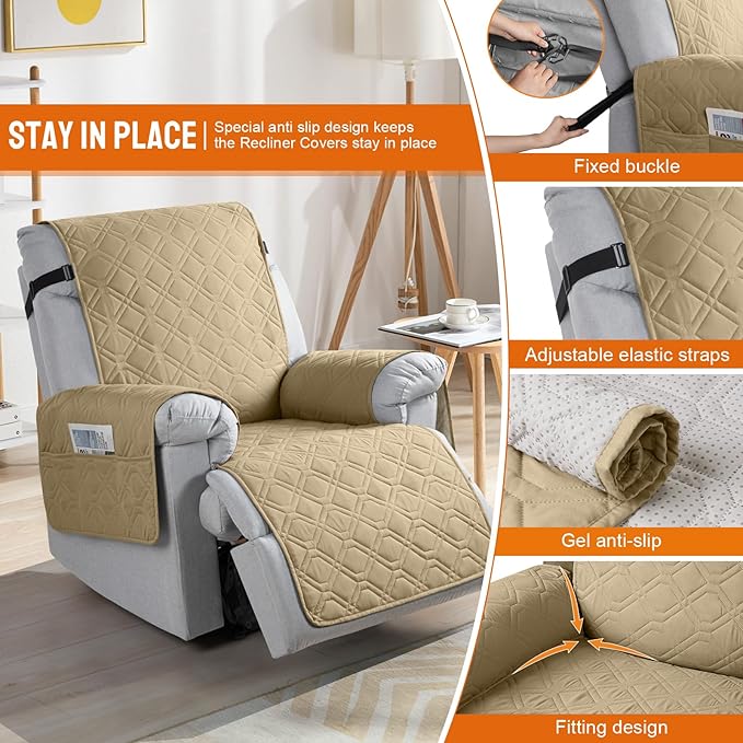 VANSOFY 100% Waterproof Recliner Chair Covers, Recliner Cover Non-Slip Dog
