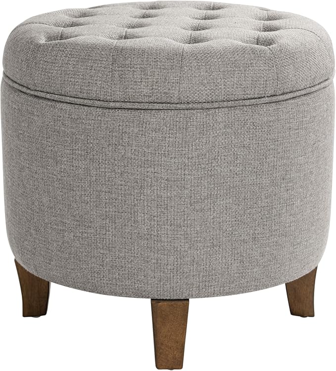 Homepop Home Decor | Upholstered Round Tufted Foot Rest Ottoman | Ottoman