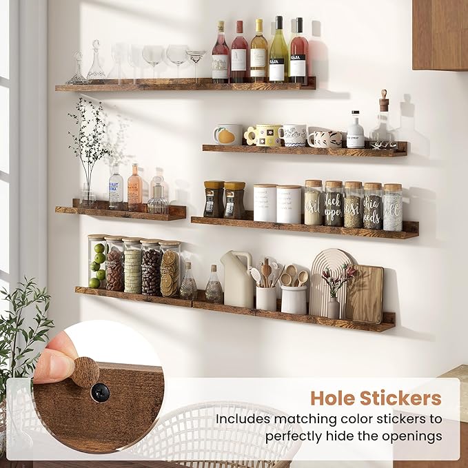Fun Memories Picture Ledge Shelves Set of 2, 24 Inch Rustic Wall Mounted