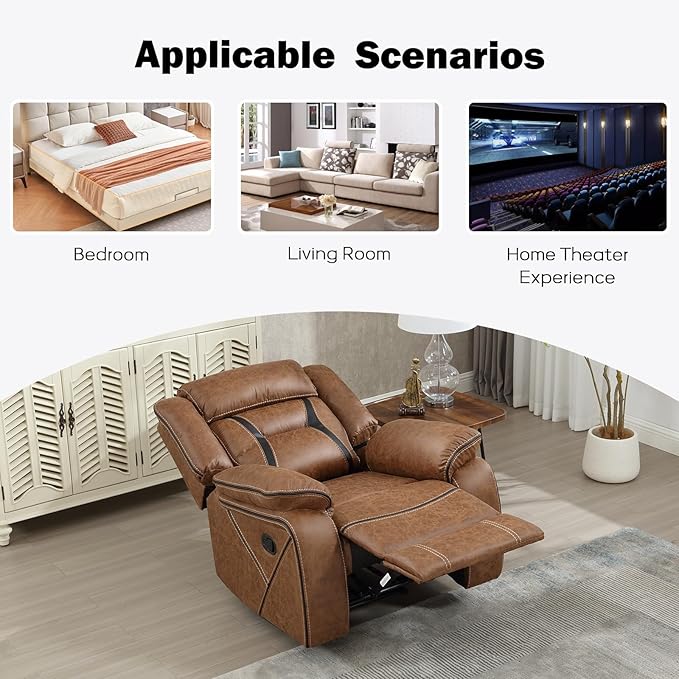 EBELLO Faux Leather Manual Recliner Chair, Modern Design Single Reclining Sofa