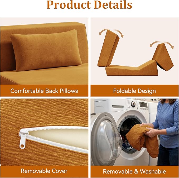 Fold Out Chair Bed, Folding Sofa Bed, 3 in 1 Convertible Sleeper Chair Bed