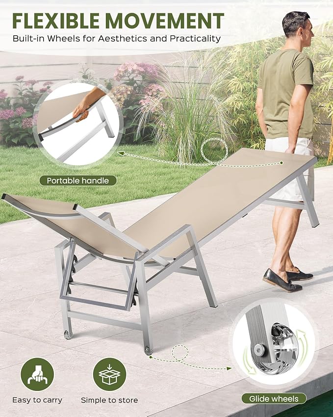 Patio Chaise Lounge Chair Outdoor Set of 2