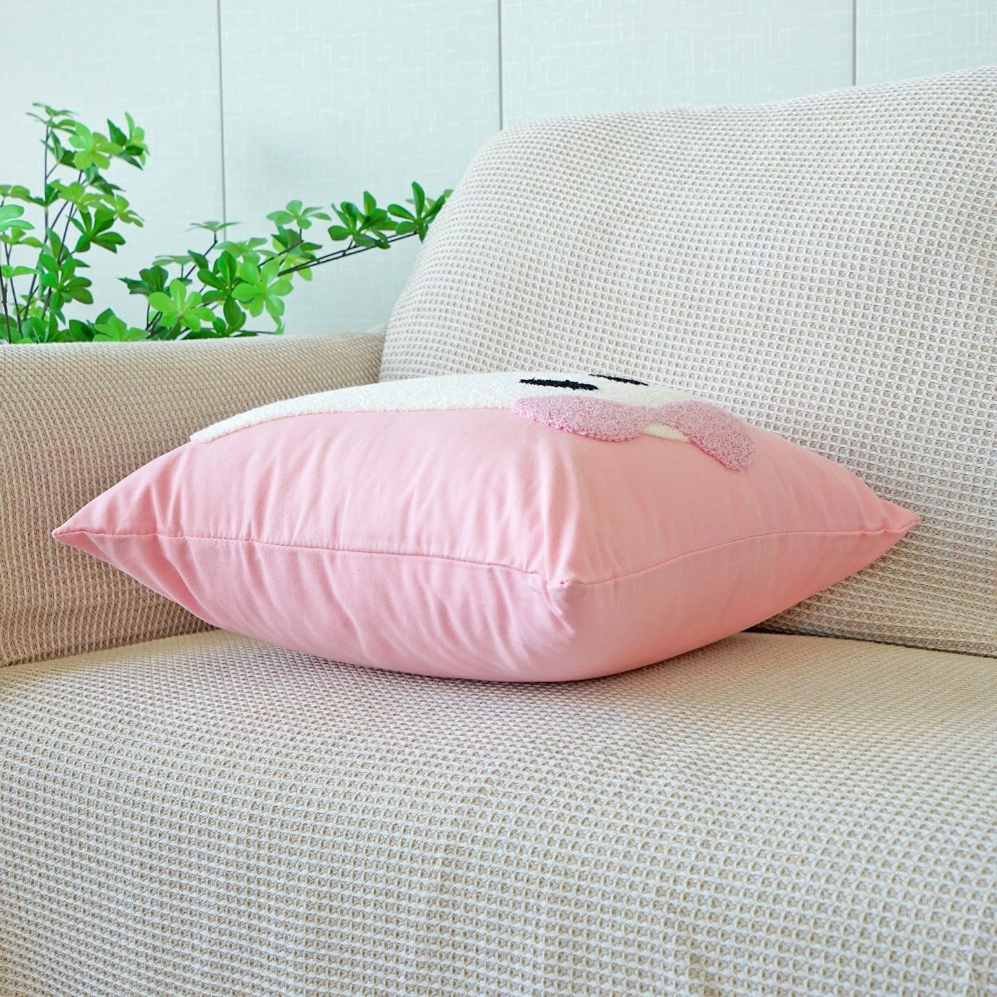 vctops Halloween Pillow Covers, Halloween Decorations Cute Ghost Spooky Tufted Throw Pillow Cases Soft Cotton Couch Cushion Case for Chair Sofa Bedroom Living Room Home Decor (Pink C,18"x18")