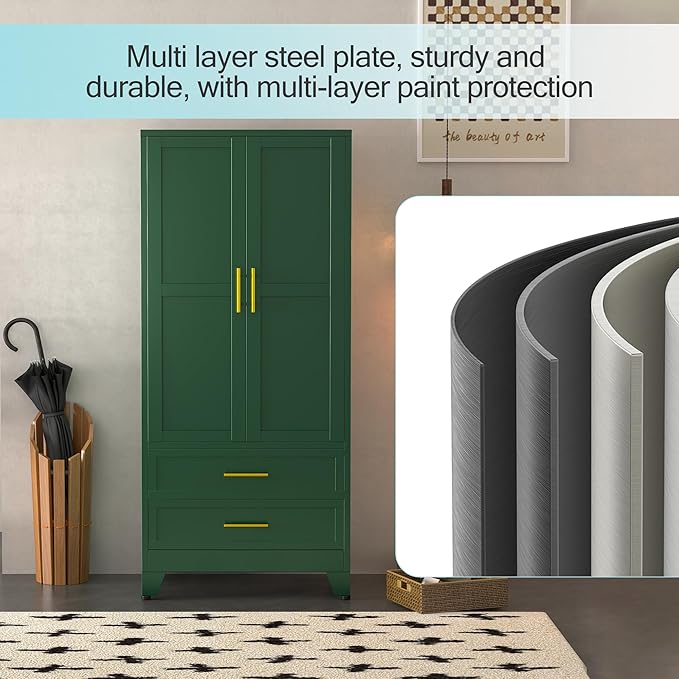 erosoei Metal Armoire Wardrobe Closet, 71 "Metal Clothing Storage Cabinet