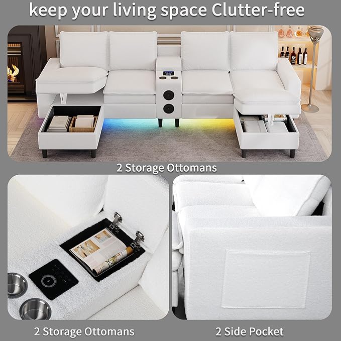 Sectional Couches for Living Room, 4 Seat Sectional Sofa