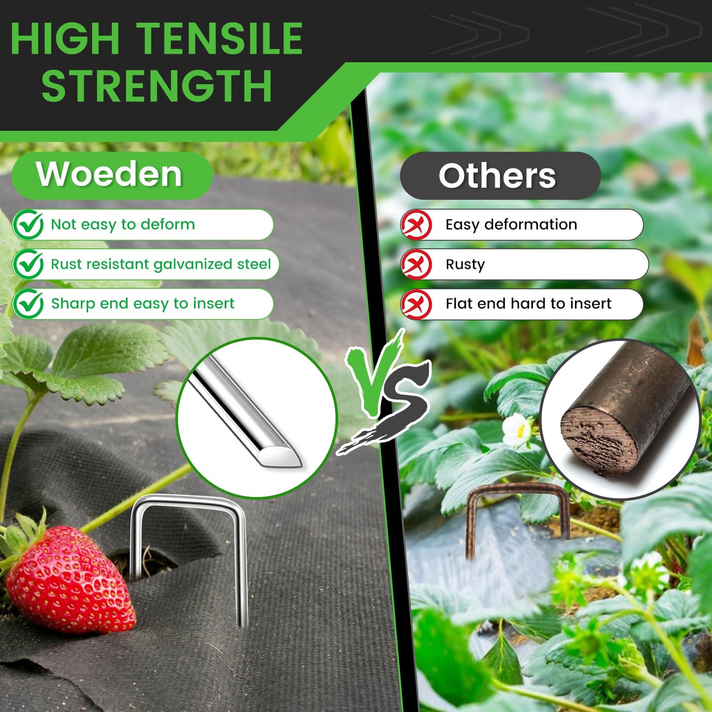 60 Pack 6 Inch Landscape Staples + 1 Hook 11 Gauge Heavy Duty Galvanized Garden Stakes, U-Shaped Ground Pins for Weed Barrier Fabric, Drip Irrigation Tubing, Sod, Lawn & Christmas Outdoor Decorations