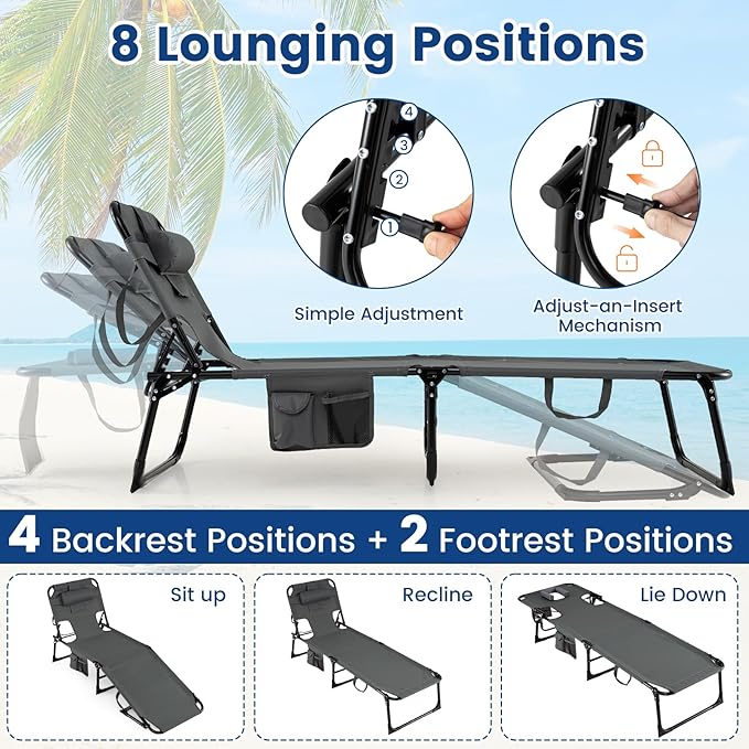 Goplus Tanning Chair, Folding Adjustable Patio Lounge Chair