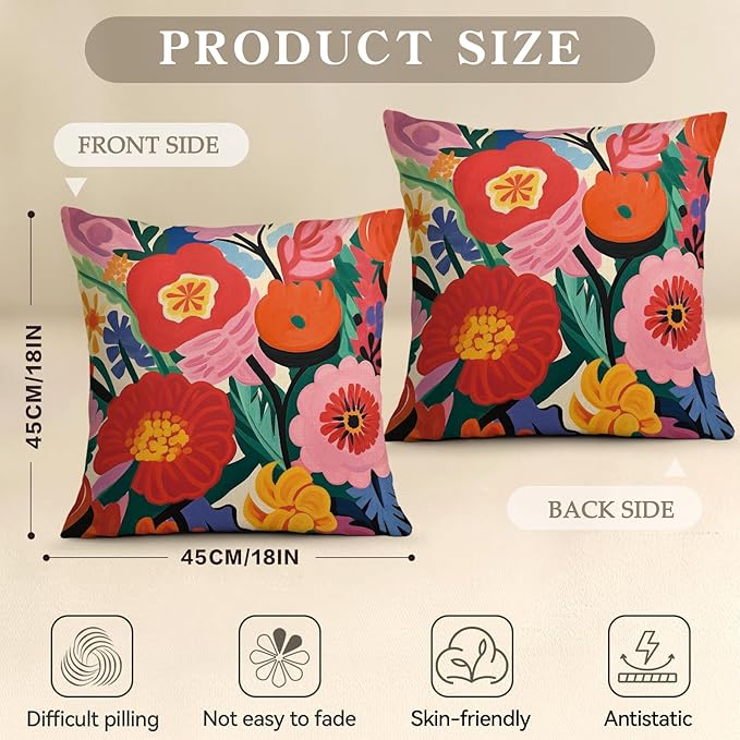 OBSEDE Floral Decorative Throw Pillow Covers 18x18 Set of 4, Double-Sided Print