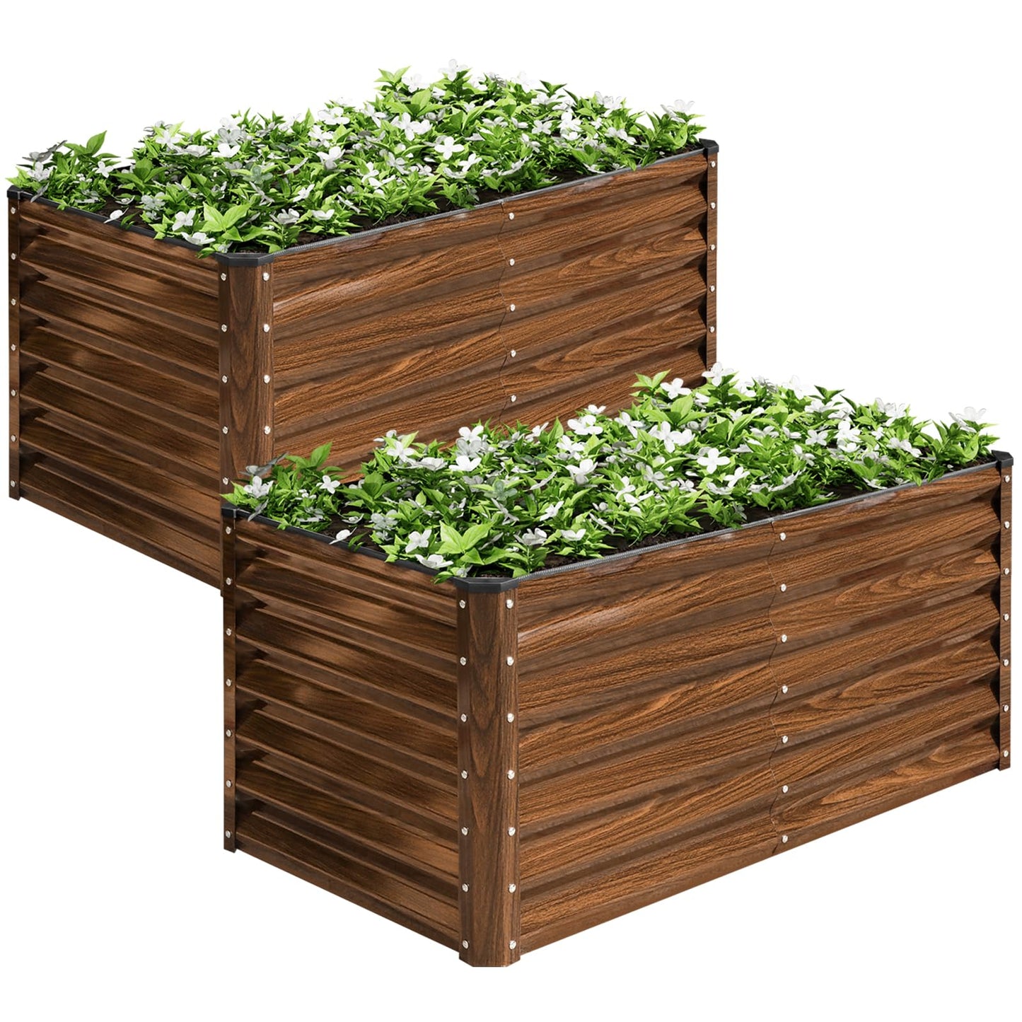 SnugNiture 2-Pack 4x2x2FT Galvanized Raised Garden Bed Kit, Metal Planter Box for Planting Plants Vegetables, Brown