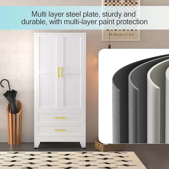 erosoei Metal Armoire Wardrobe Closet, 71 "Metal Clothing Storage Cabinet
