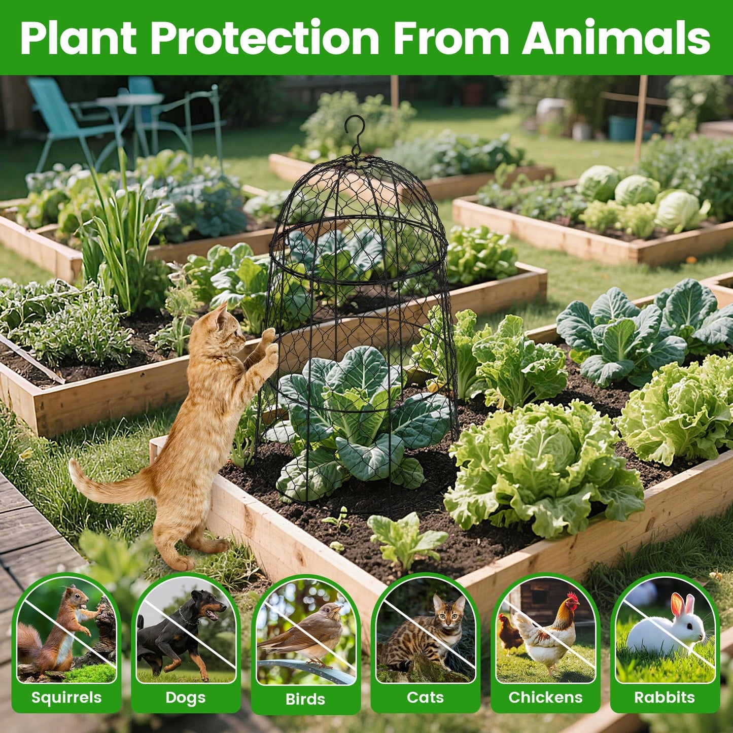 DFJFIFF Chicken Wire Plant Covers,20×12.6in Large Size Rust-Proof Plant Cages for Outdoor Plants, Flip-top Design for Easy Assembly,Rugged,Plants Protectors from Animals, 6-Pcs