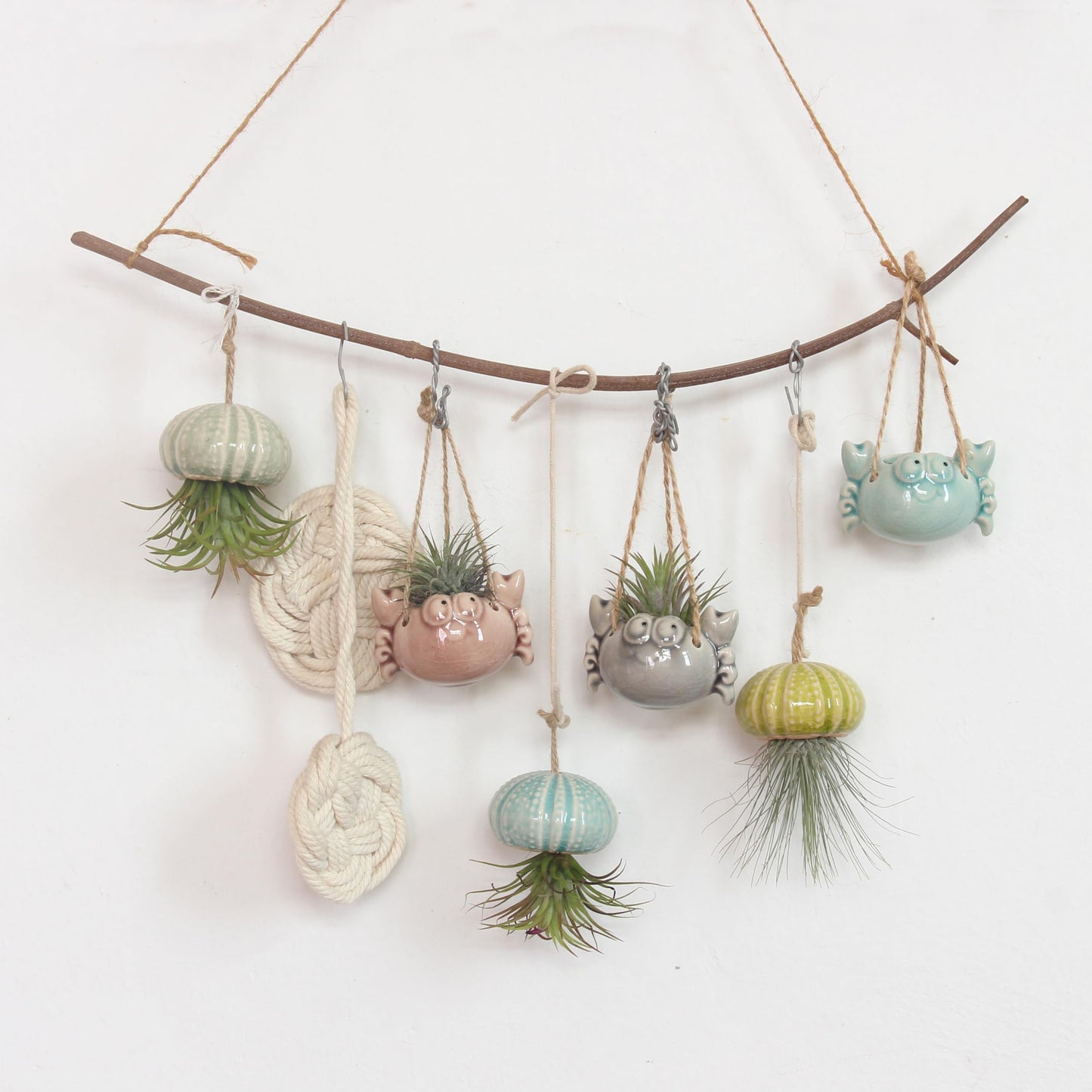 Gniliny Ceramic Crab Air Plant Holder - Cute Succulent Tillandsia Stand, Mini Desktop Airplant Display Decoration for Home Office Windowsill, Small Plant Pot for Indoor Plants