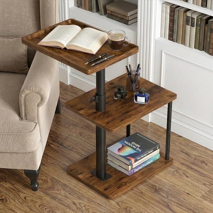 Faesun C Table End Table Adjustable Height, 360°Swivel TV Tray Table