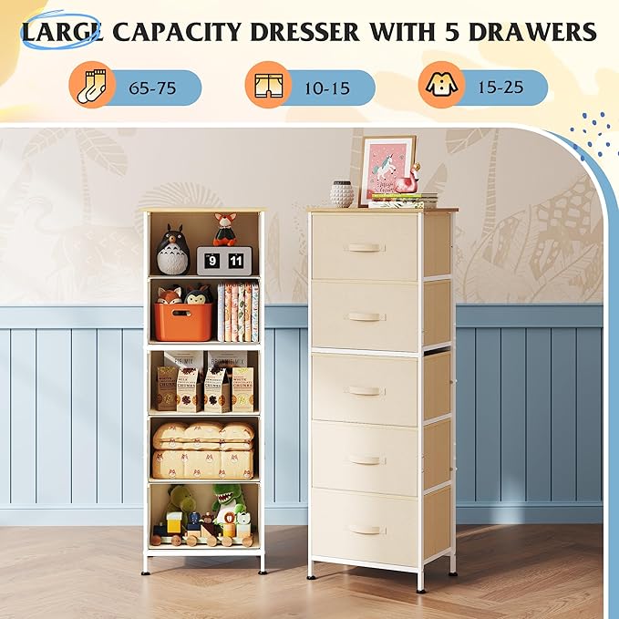 WLIVE Fabric Dresser, 5-Drawer Tall Dressers