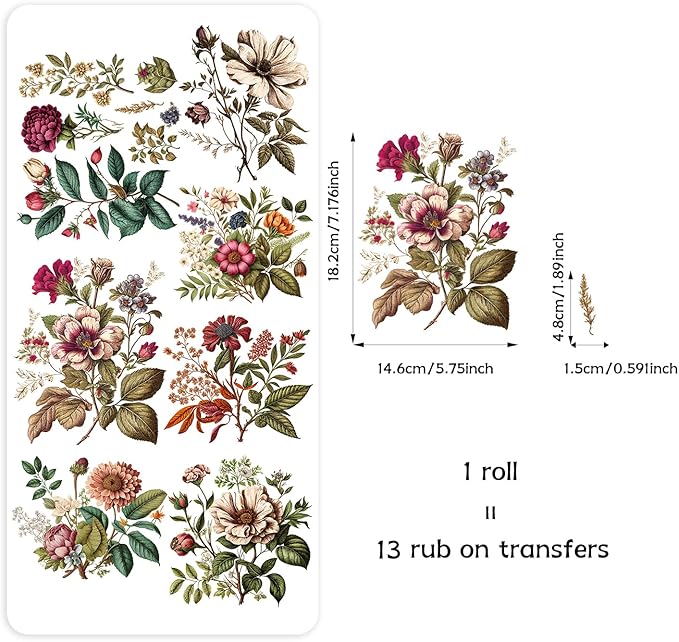 Floral Rub on Transfer for Furniture Vintage Large Flower UV DTF Transfer