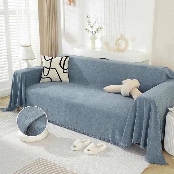 DREAMINGO Modern Minimalism Grayish Blue Couch Cover Sectional Sofa Covers