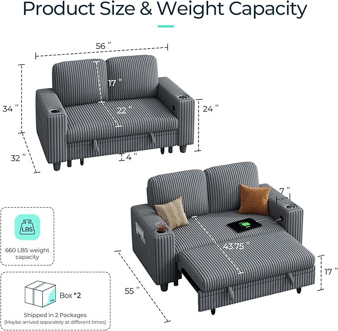 LINSY HOME Sectional Sleeper Sofa Pull Out Couches