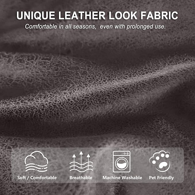 ANARACHON Leather Look Loveseat Recliner Cover, 6-Pieces Stretch Dual Recliner