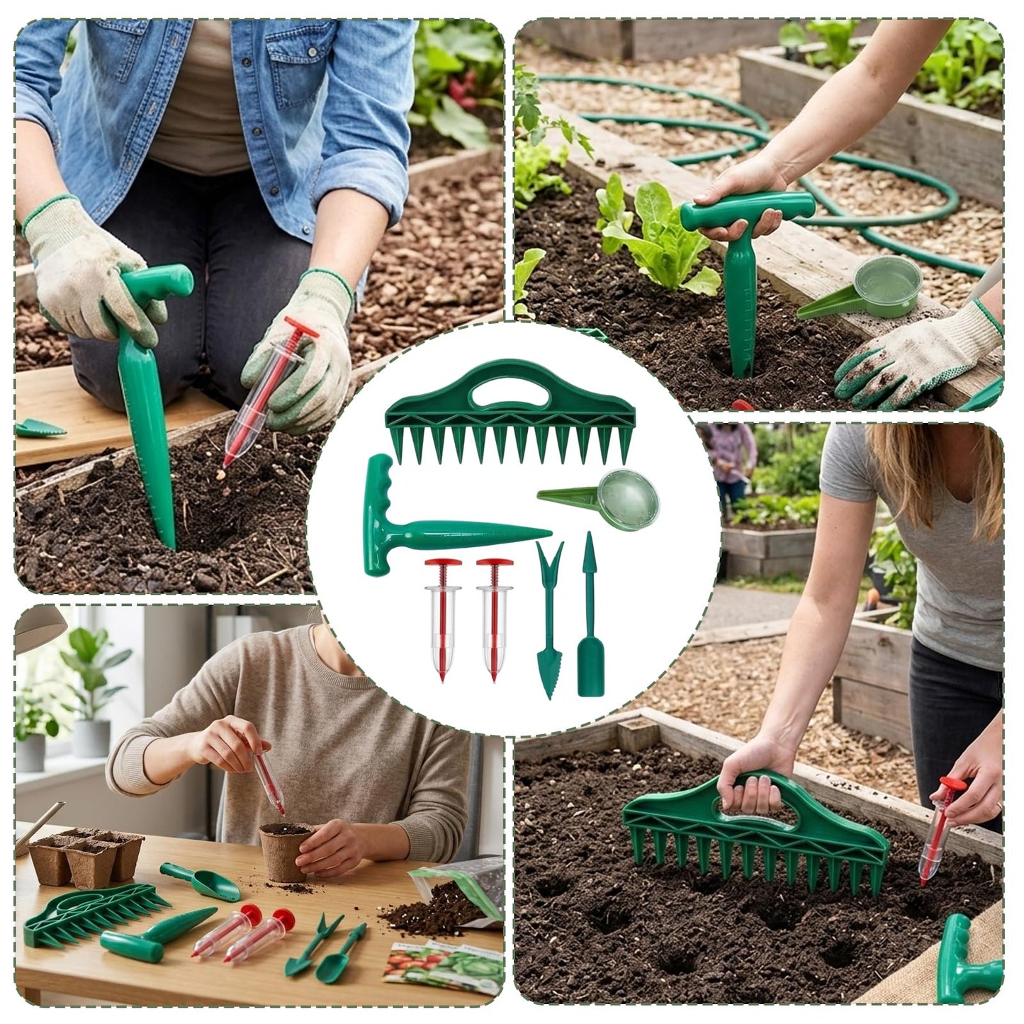 8-Piece Seed Planter Tool, Seed Dispenser Set for Precision Planting, Multi-Functional Gardening Tools for Vegetable Gardens and Landscaping, Handheld Seed Spacing Tool with Dibber and Accessories