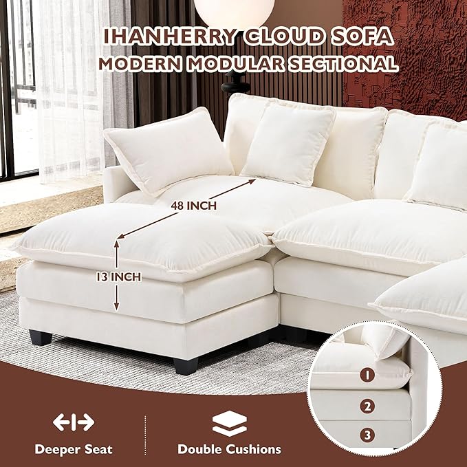 Ihanherry 111.4" U Shaped Cloud Couch Modern Modular Sectional Sofa