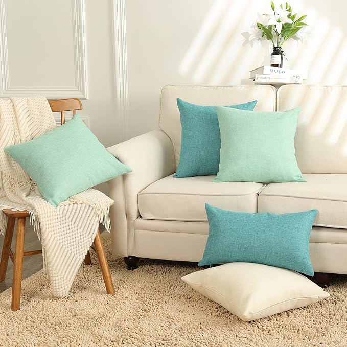 Stellhome Burlap Large Throw Pillow Covers Textured Farmhouse Linen Pillowcase