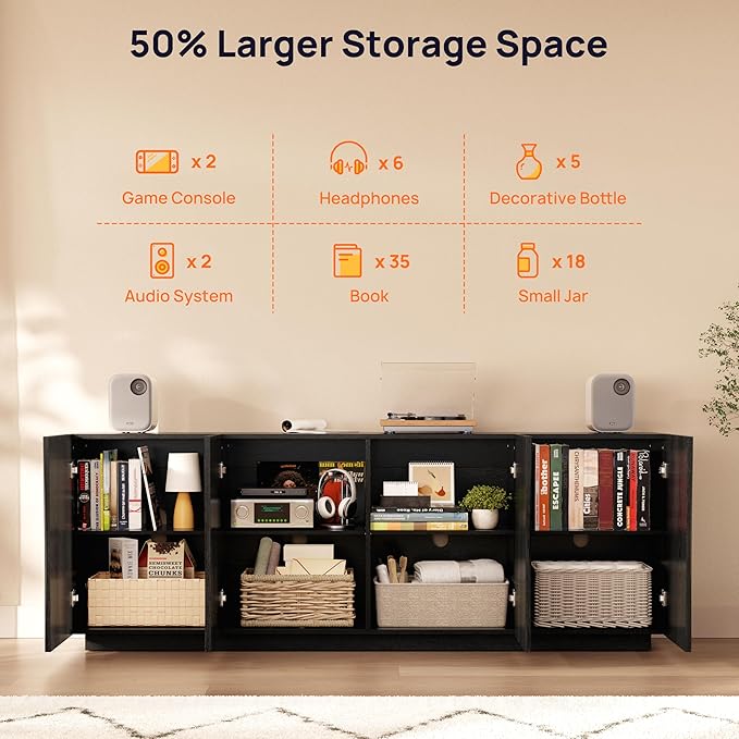 70" Fluted TV Stand for TVs Up to 50/55/65/75", Mid-Century Modern