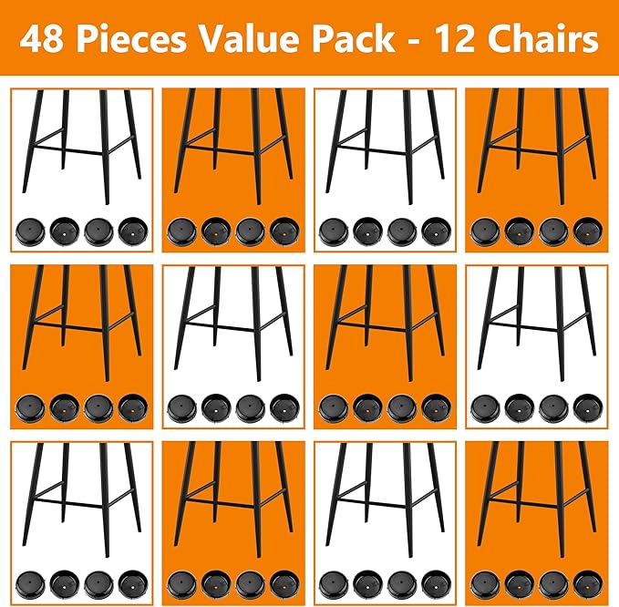 48-Pack Wrought Iron Patio Furniture Feet Caps 1-1/2 inch Round Plastic Outdoor