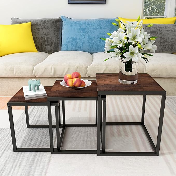 Nesting Table Set of 3 Side Tables, Modern Coffee Table Stacking End Table