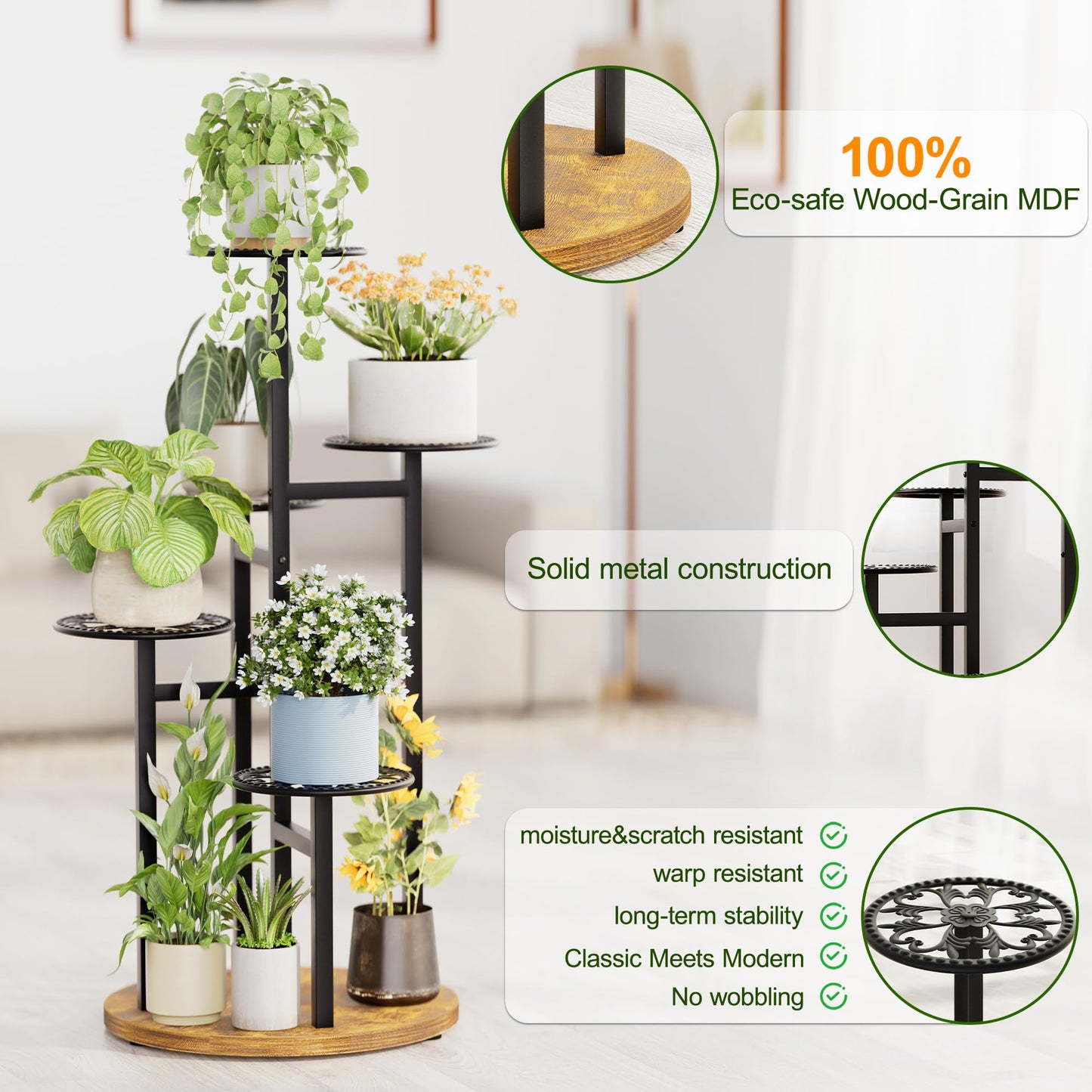 NQW Plant Stand Indoor Outdoor, Corner 5 Tier Metal Plant Shelf Display Rack, Planter Pot Holder Flower Stand Living Room Balcony Garden Patio
