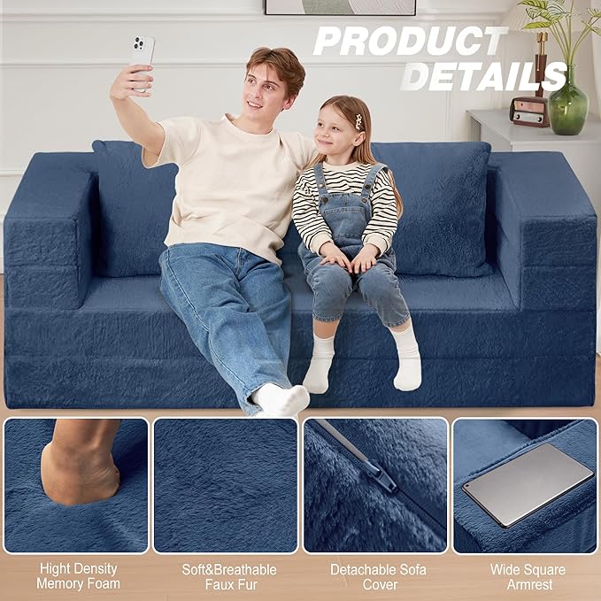 Futon Sofa Bed with Pillow, 3-in-1 Sleeper Sofa Bed with Removable Cover